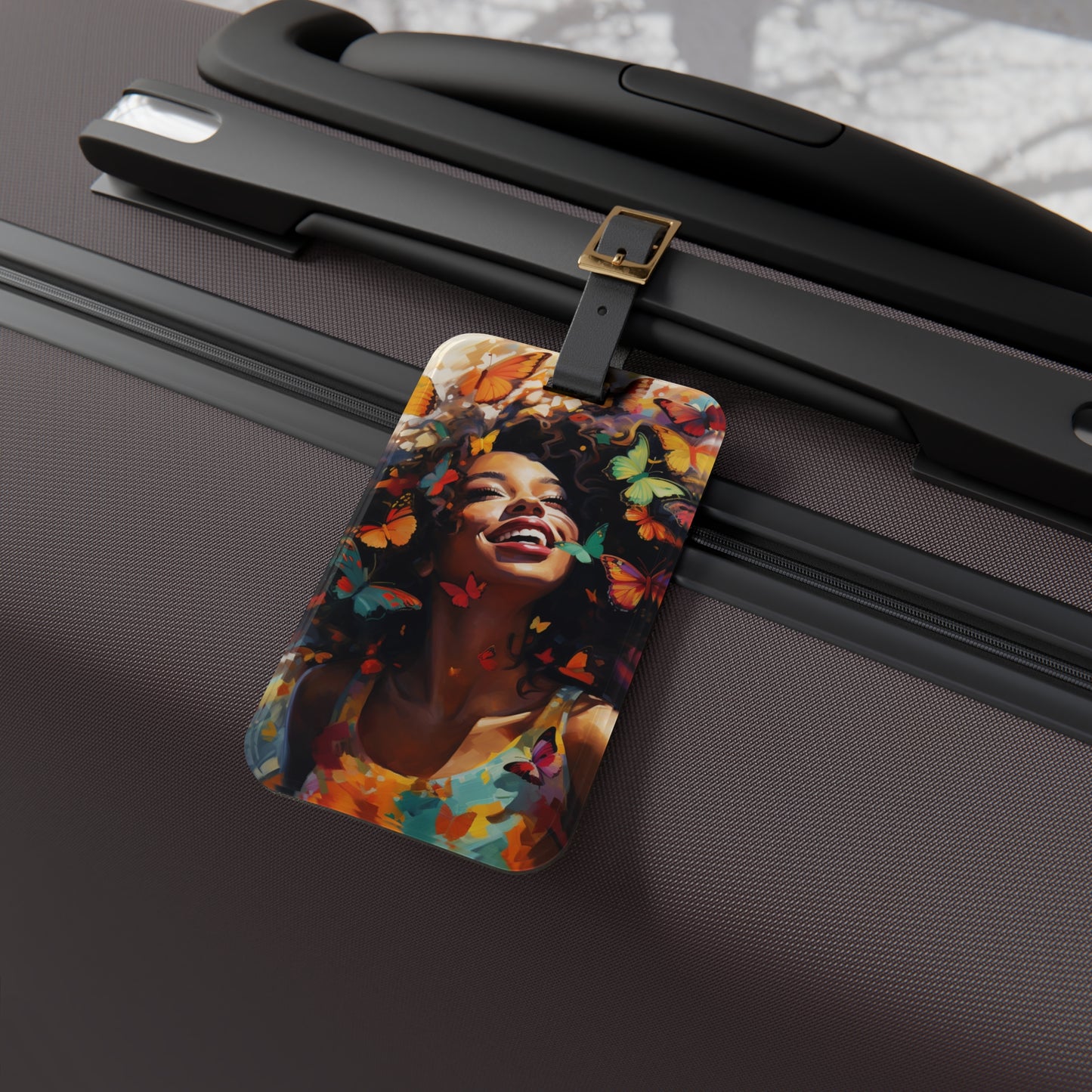 Happy Butterfly Woman Luggage Tag