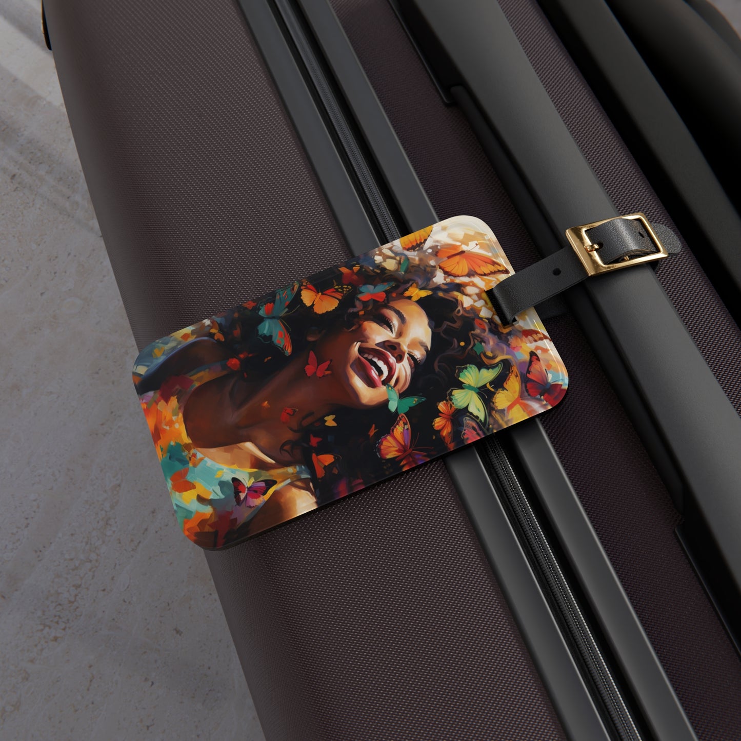 Happy Butterfly Woman Luggage Tag