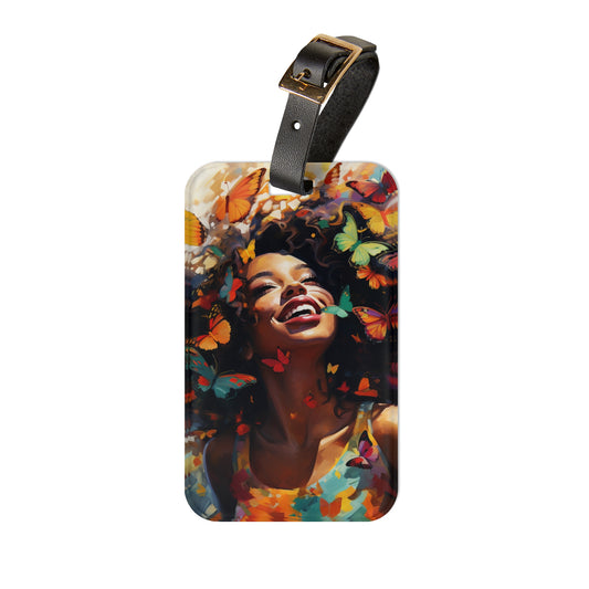 Happy Butterfly Woman Luggage Tag