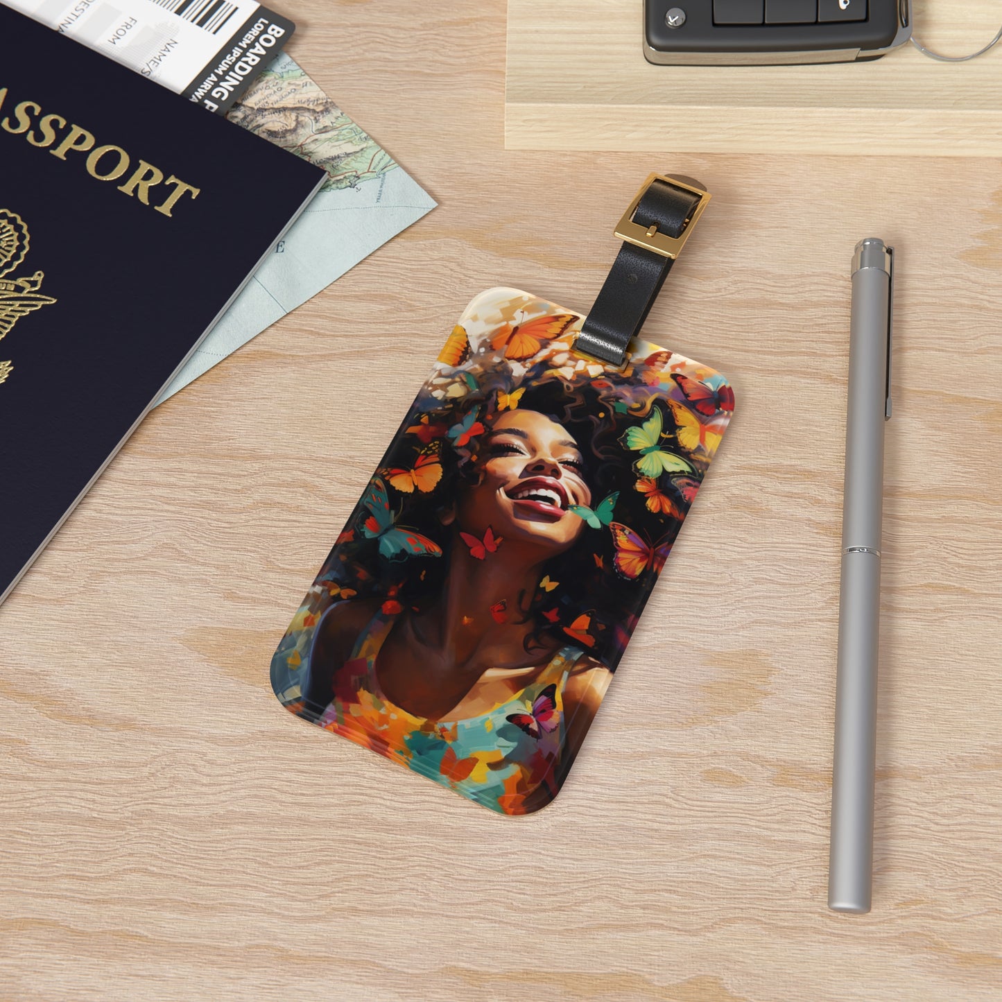 Happy Butterfly Woman Luggage Tag