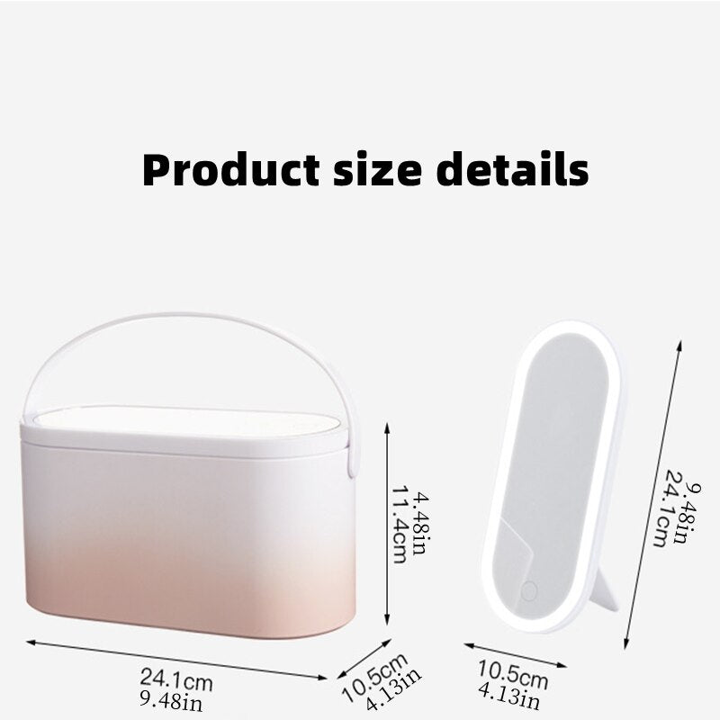 Makeup Organizer Case Touch Light Mirror Portable Travel Makeup Cosmetics Organizer 