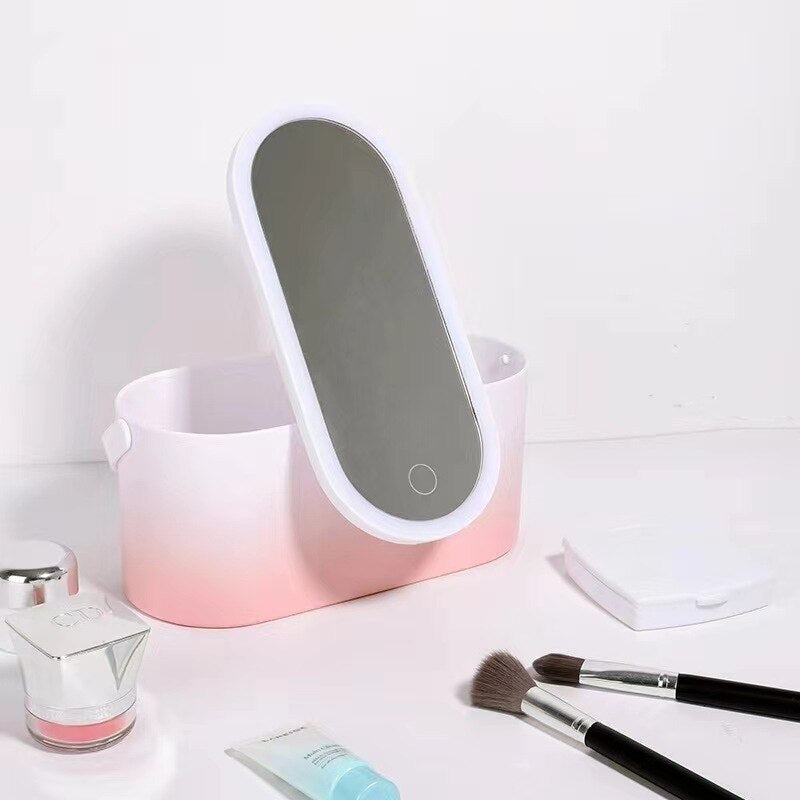 Makeup Organizer Case Touch Light Mirror Portable Travel Makeup Cosmetics Organizer 