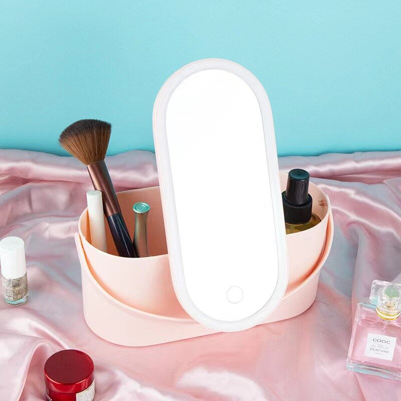 Makeup Organizer Case Touch Light Mirror Portable Travel Makeup Cosmetics Organizer 